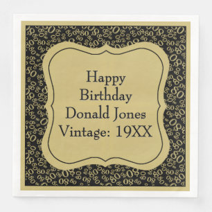 80th Birthday Gold/Black Bracket Number Pattern Paper Dinner Napkins