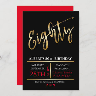80th Birthday Gold Black Party Invitation