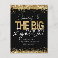 80th Birthday Gold Black Save the Date Postcard