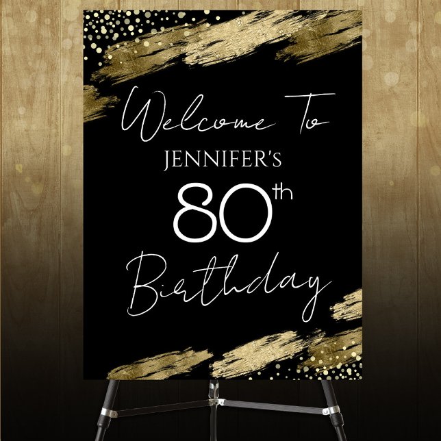 80th Birthday Gold Black Welcome Poster (Creator Uploaded)