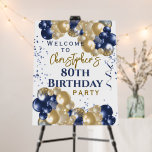 80th Birthday Gold Blue Balloons Party Welcome Foam Board<br><div class="desc">A gorgeous navy and gold balloon 80th birthday party welcome sign. This fabulous design is the perfect way to welcome guests to an eightieth birthday (or any age!) party. Personalize with our own custom name. Blue and gold colored typography and gorgeous navy blue and gold balloons.</div>