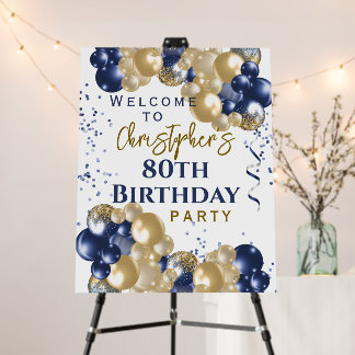 80th Birthday Gold Blue Balloons Party Welcome Foam Board