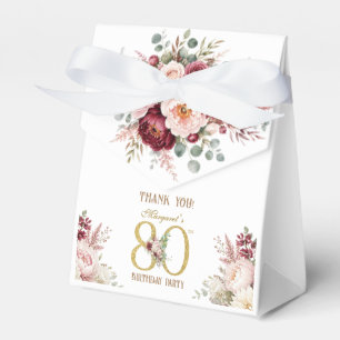 80th Birthday Gold Burgundy Blush Floral Favor Boxes