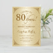 80th Birthday - Gold Damask Invitation (Standing Front)