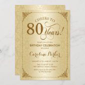80th Birthday - Gold Damask Invitation (Front/Back)
