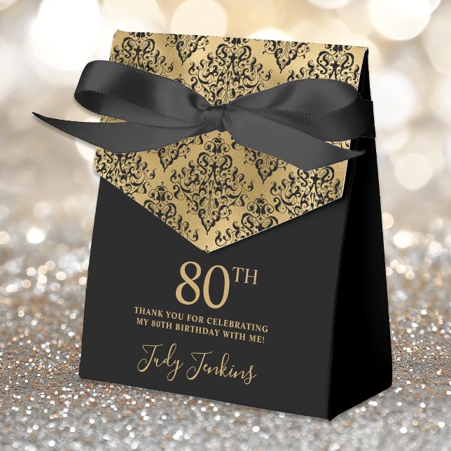80th Birthday Gold Damask Thank You Favor Boxes (Creator Uploaded)