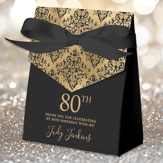 80th Birthday Gold Damask Thank You  Favor Boxes (Creator Uploaded)