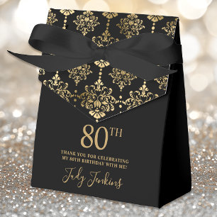 80th Birthday Gold Elegant Thank You  Favor Boxes