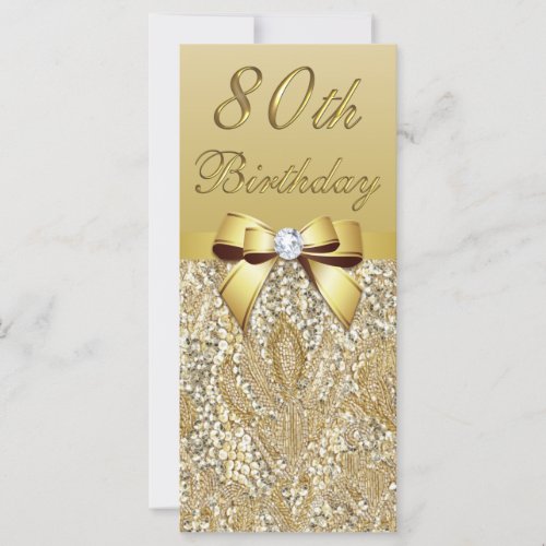 80th Birthday Gold Faux Sequins Bow