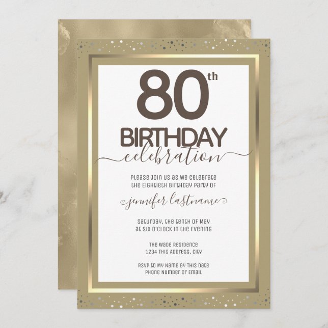 80th Birthday Gold Formal Invitation (Front/Back)
