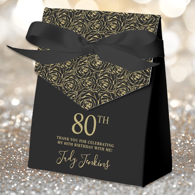80th Birthday Gold Glitter Roses Thank You  Favor Boxes (Creator Uploaded)