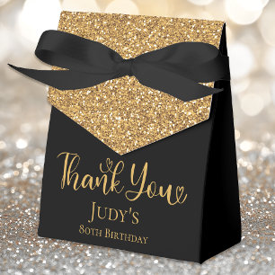 80th Birthday Gold Glitter Thank You Favor Boxes