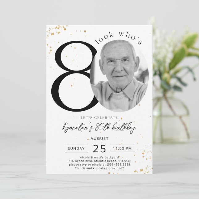 80th Birthday Gold Invitation Card Photo (Standing Front)