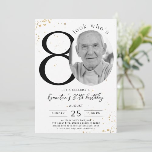 80th Birthday Gold Invitation Card Photo