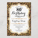 80th Birthday - Gold Leopard Print Invitation<br><div class="desc">80th Birthday Invitation.
Elegant design in white and faux glitter gold. Features leopard cheetah animal print,  script font and roses. Perfect for an elegant birthday party. Can be personalized into any year! Message me if you need further customization.</div>