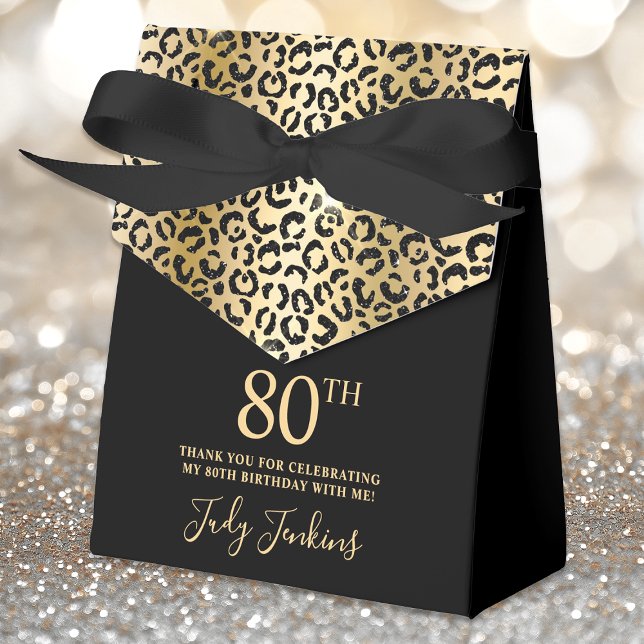 80th Birthday Gold Leopard Print Thank You  Favor Boxes (Creator Uploaded)