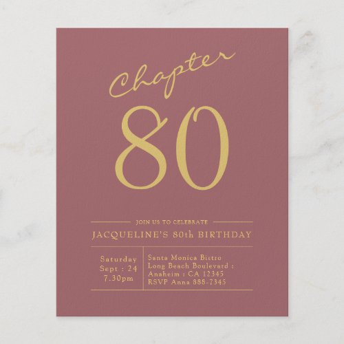 80th Birthday Gold Pink Budget Invitation Flyer