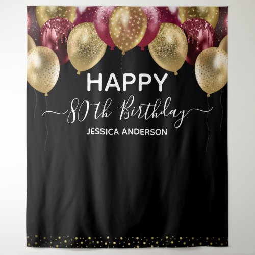 80th Birthday Gold Red Black Balloons Tapestry