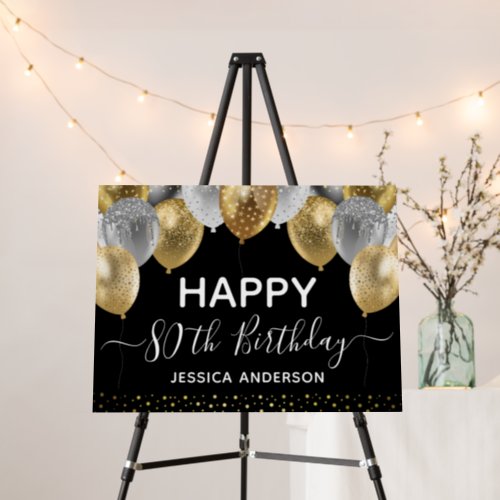 80th Birthday Gold Silver Black Balloons Foam Board