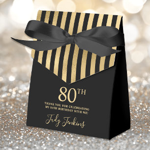 80th Birthday Gold Striped Thank You Favor Boxes