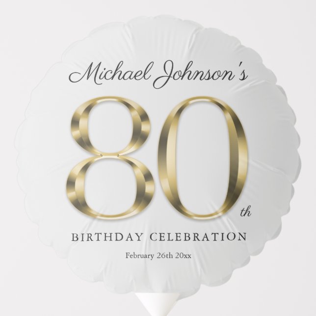 80th Birthday Gold Typography Light Gray Custom Balloon (Front)