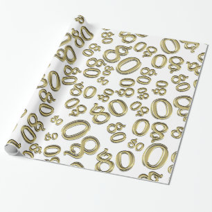 80th Birthday Gold/White number 80 Pattern (L) Wrapping Paper