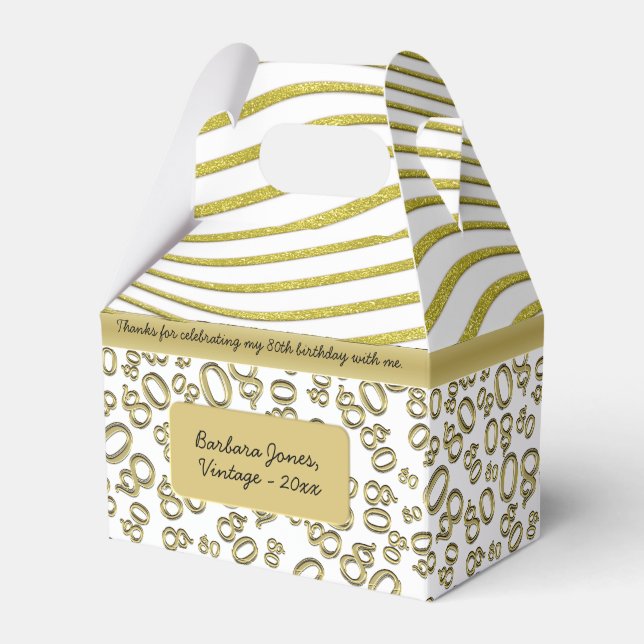 80th Birthday Gold/White Number Pattern 80 Favor Boxes (Front Side)