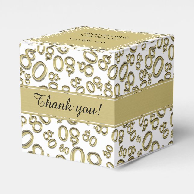 80th Birthday Gold/White Number Pattern Favor Boxes (Front Side)