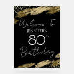 80th Birthday Gold White Text Welcome Clear Acryli Acrylic Sign<br><div class="desc">Elegant Faux gold foil paint splatters design. All text is adjustable and easy to change for your own party needs. 80th birthday template design. Welcome Sign. Just delete and add your own text.</div>