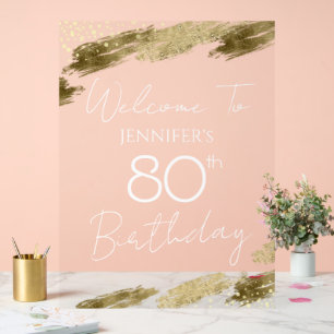 80th Birthday Gold White Text Welcome Clear Acrylic Sign