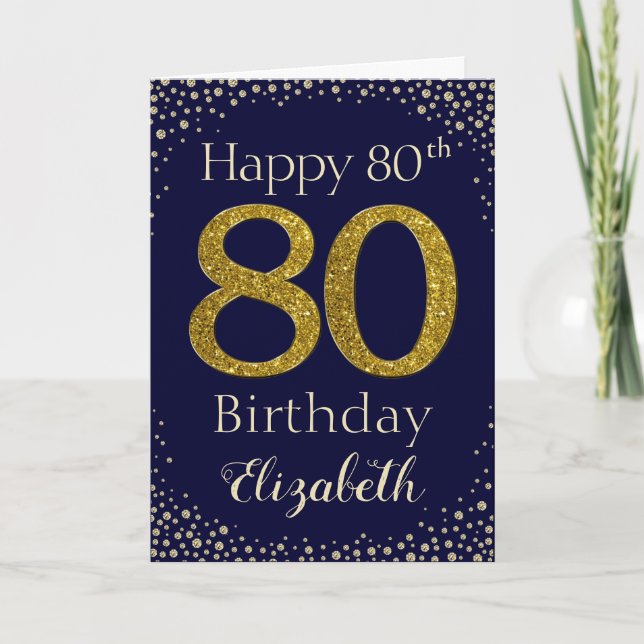 80th Birthday Golden Glitter Card (Front)