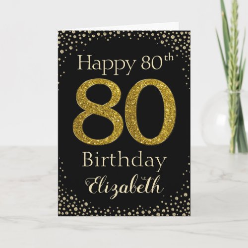 80th Birthday Golden Glitter Card