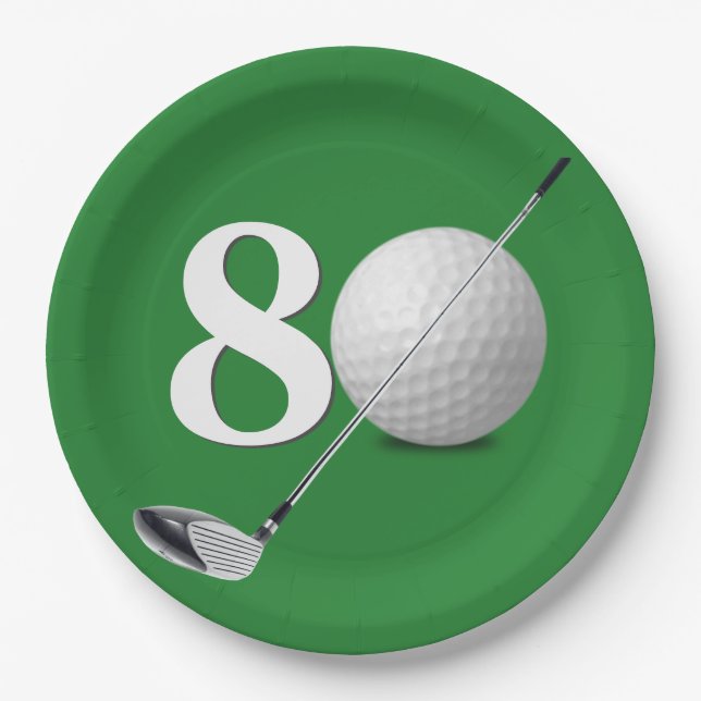 80th Birthday Golf Ball And Club  Paper Plates (Front)