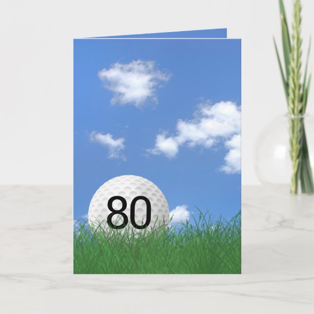 80th birthday, golf ball in grass card (Front)