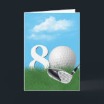 80th Birthday Golf Ball In Grass Card<br><div class="desc">A white golf ball in green grass with a golf club,  blue sky,  and clouds for 80th birthday.</div>