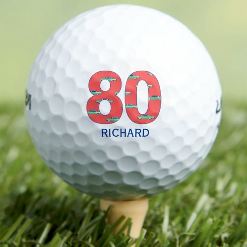 80th birthday golf balls 80 years cars initials