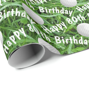 80th Birthday Golf Balls on Grass Wrapping Paper
