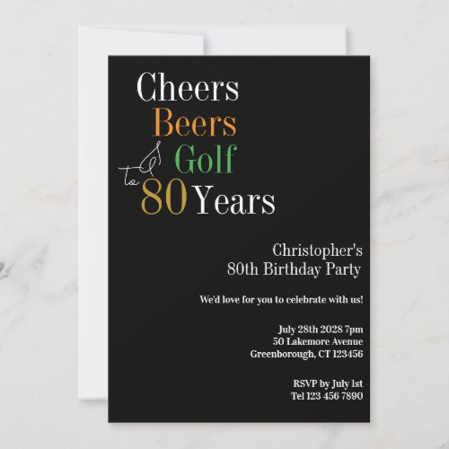 80th Birthday Golf Cheers Beers Party Invitation