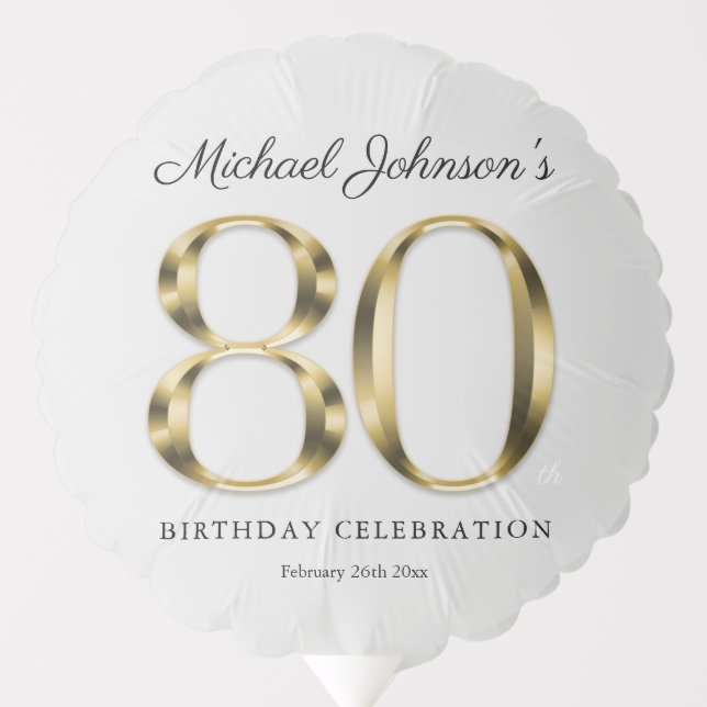 80th Birthday Gray Solid Gold Typography Custom Balloon (Front)