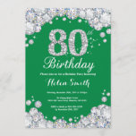 80th Birthday Green and Silver Diamond Invitation<br><div class="desc">80th Birthday Invitation. Green and Silver Rhinestone Diamond. Elegant Birthday Bash invite. Adult Birthday. Women Birthday. Men Birthday. For further customization,  please click the "Customize it" button and use our design tool to modify this template.</div>