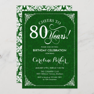 80th Birthday - Green Damask Invitation