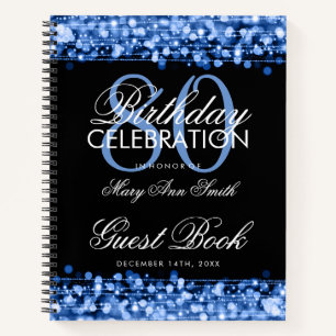 80th Birthday Guestbook Party Sparkles Blue Notebook