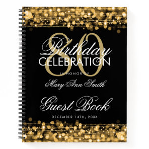 80th Birthday Guestbook Party Sparkles Gold Notebook
