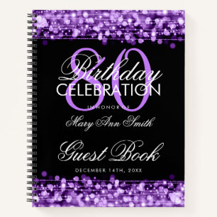 80th Birthday Guestbook Party Sparkles Purple Notebook