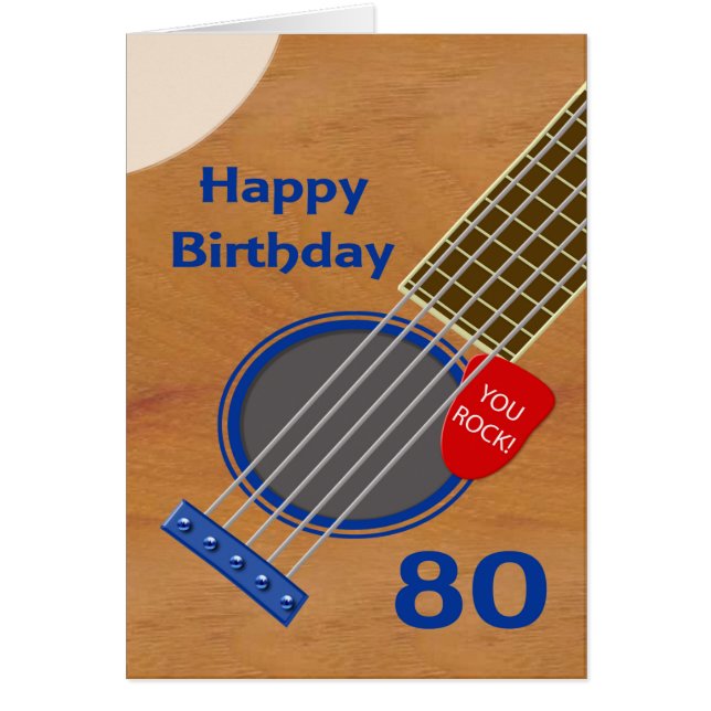 80th Birthday Guitar Player Birthday Cards (Front)