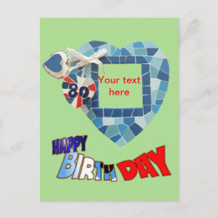 80th Birthday Heart Mosaic Art Postcard