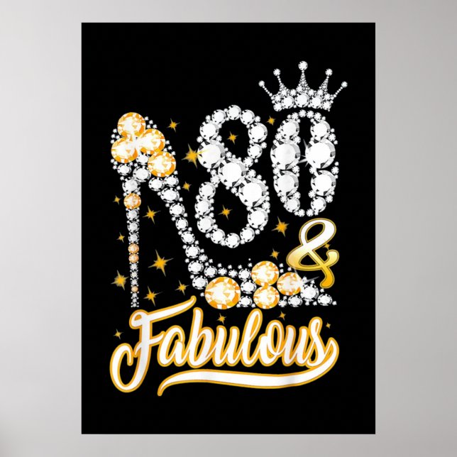 80th Birthday High Heel Shoes Crown Diamond Poster (Front)