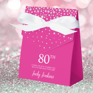 80th Birthday Hot Pink Sparkly Thank You Favor Boxes