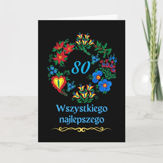 80th Birthday in Polish Wszystkiego najlepszego Card (Front)