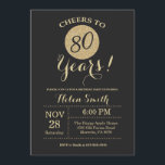 80th Birthday Invitation Black and Gold Glitter<br><div class="desc">80th Birthday Invitation Black and Gold Glitter Card. For further customization,  please click the "Customize it" button and use our design tool to modify this template.</div>